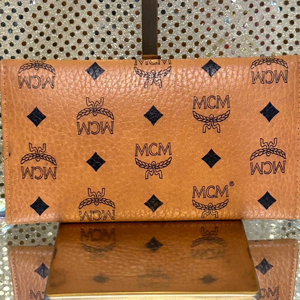 MCM Trifold Leather Cognac Long Wallet 7.5” x 4” EUC - Picture 3 of 14